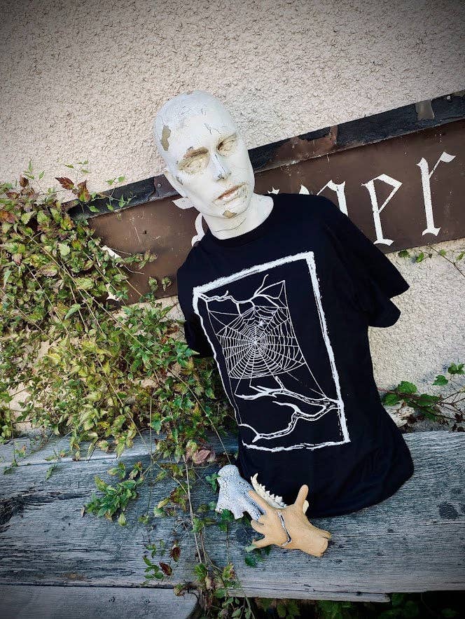 Spider web tee. t-shirt with a spider in their web.
