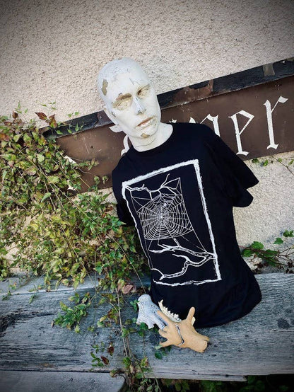 Spider web tee. t-shirt with a spider in their web.
