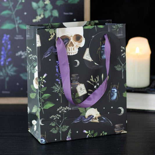 23cm Venom & Vines Gothic Skull Print Gift Bag