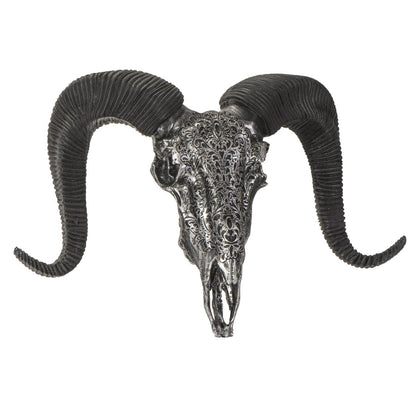 14982 Carved Silver Ram Decorative Skull