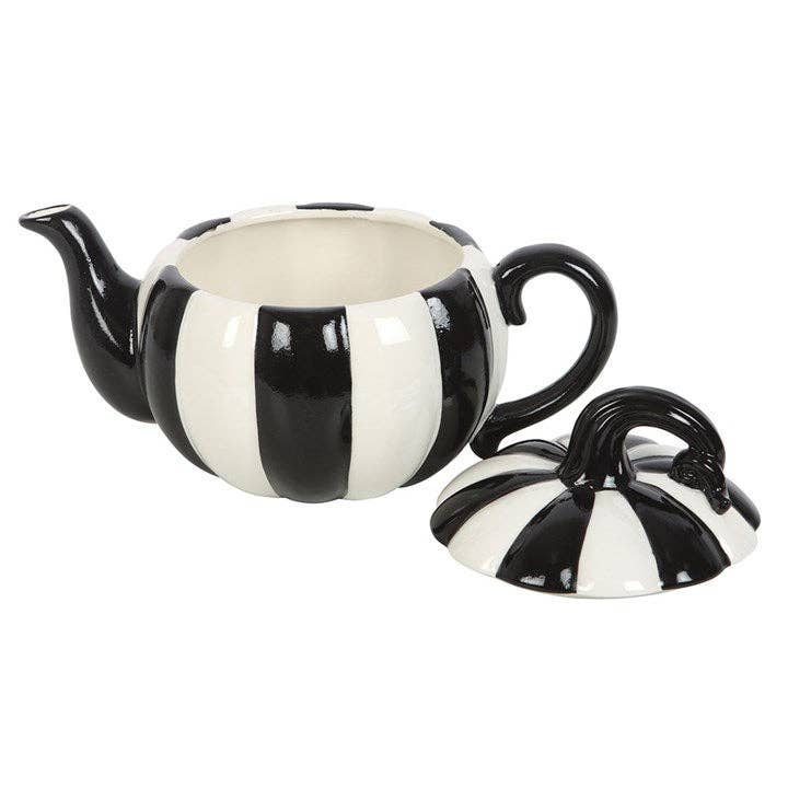 Black and White Striped Halloween Pumpkin Teapot