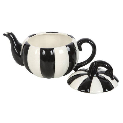 Black and White Striped Halloween Pumpkin Teapot