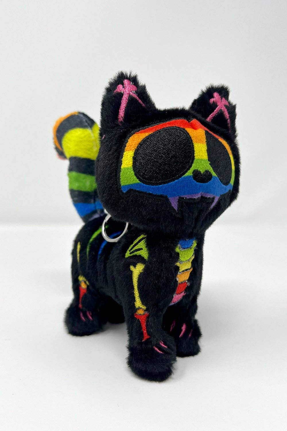 Rainbow Skelekitty Plush Keychain