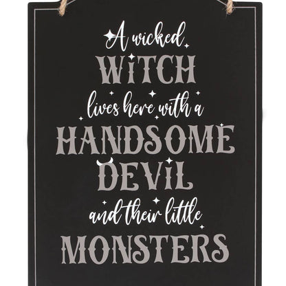 Wicked Witch Family Hanging Halloween Sign