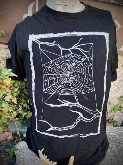 Spider web tee. t-shirt with a spider in their web.