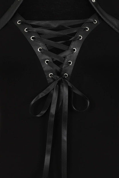 Necessary Evil Dione Long Sleeve Lace Up Plunge Top