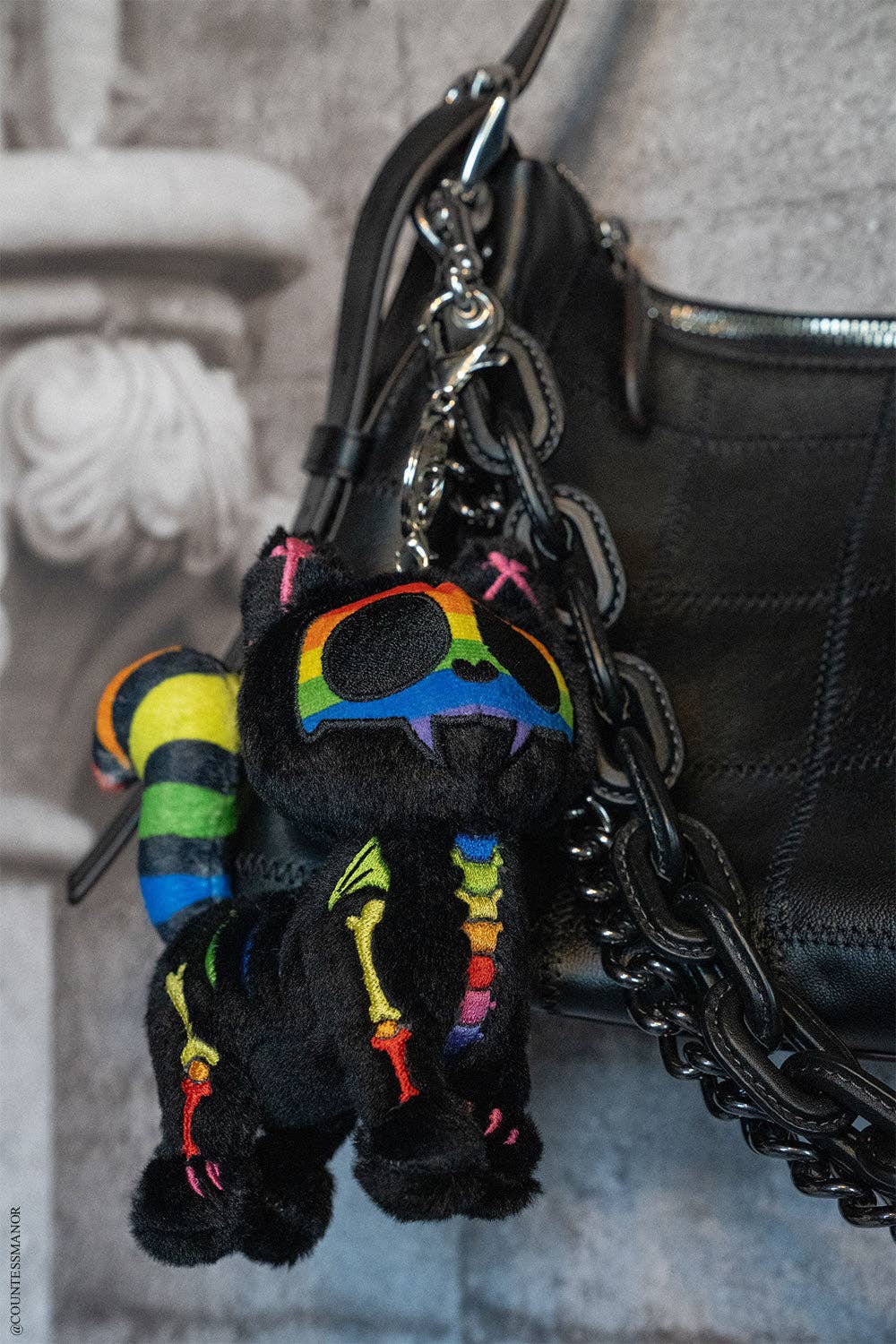 Rainbow Skelekitty Plush Keychain