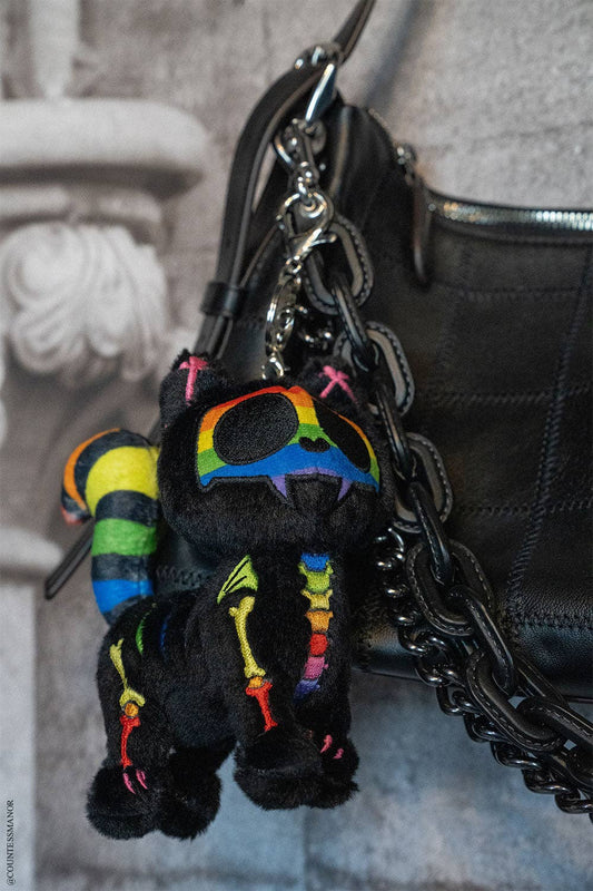 Rainbow Skelekitty Plush Keychain