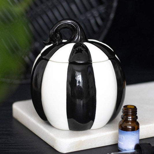 Black and White Striped Halloween Pumpkin Oil Burner