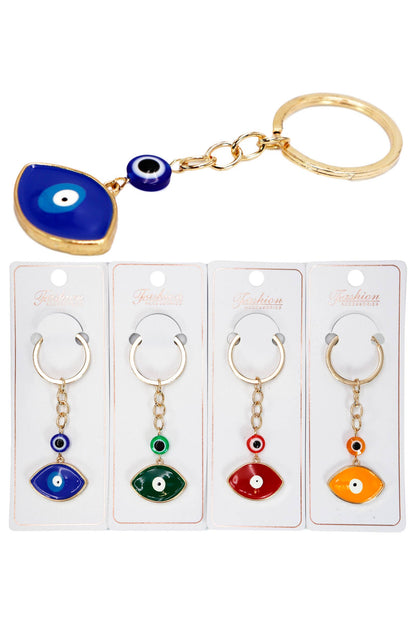 Evil Eye Glossed Pendant Gold Metal Key Chain