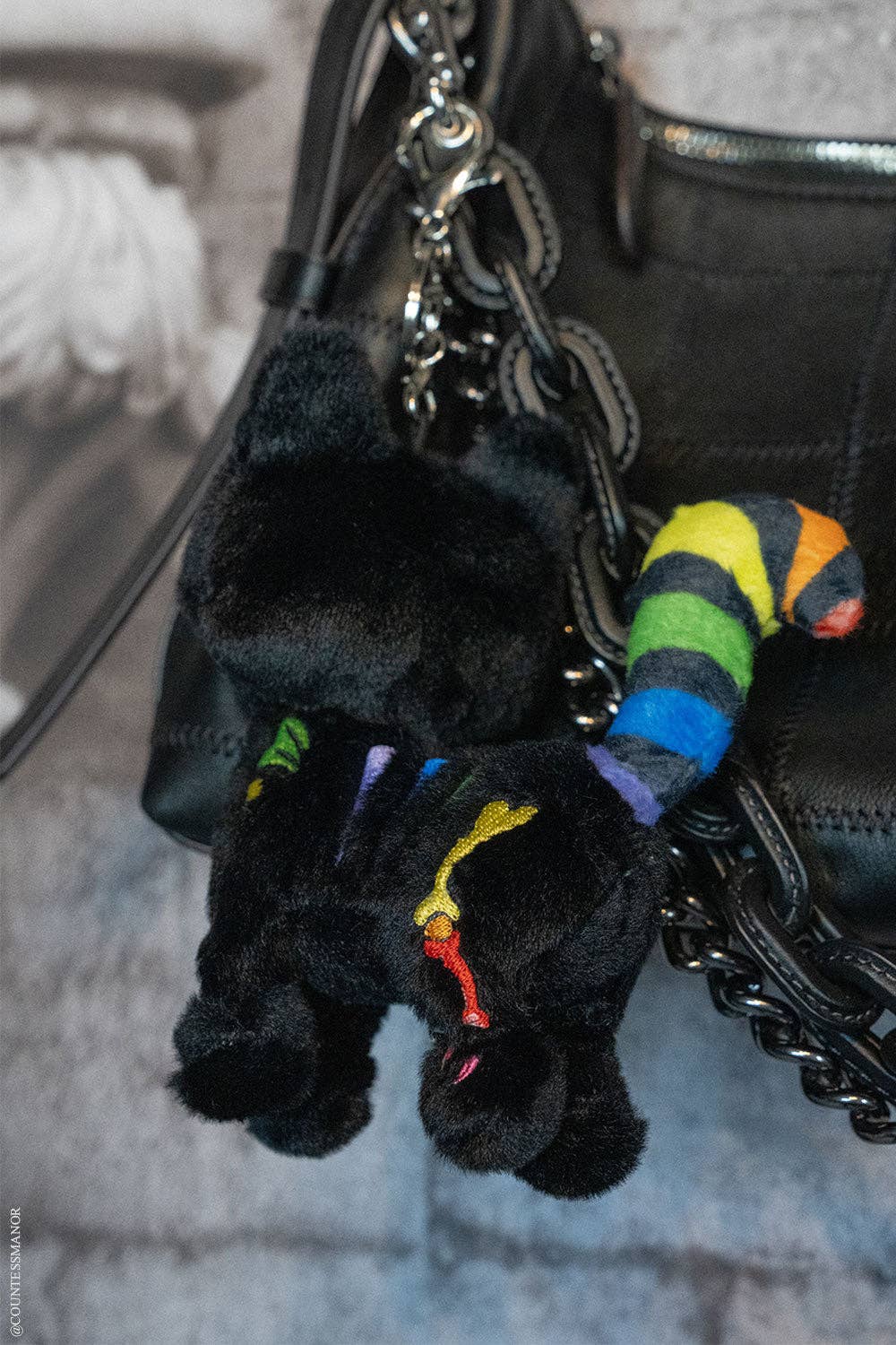 Rainbow Skelekitty Plush Keychain