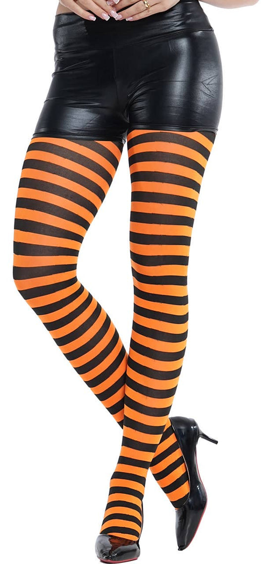Wicked Orange and Black Striped Stockings — One Size Fits