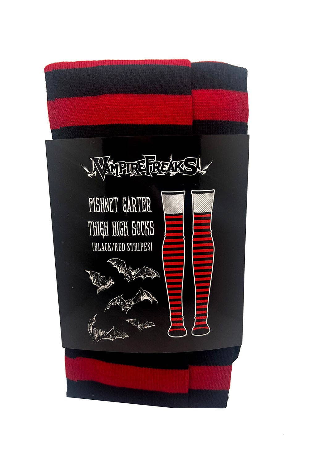Fishnet Garter Thigh High Socks [Black/Red]