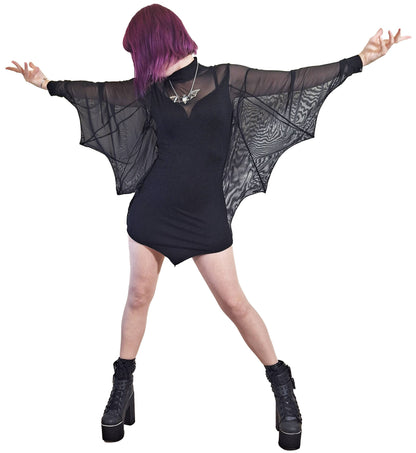 Necessary Evil Cybele Mini Dress with Bat Wing Effect Sleeve
