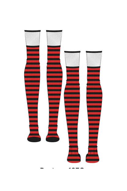 Fishnet Garter Thigh High Socks [Black/Red]