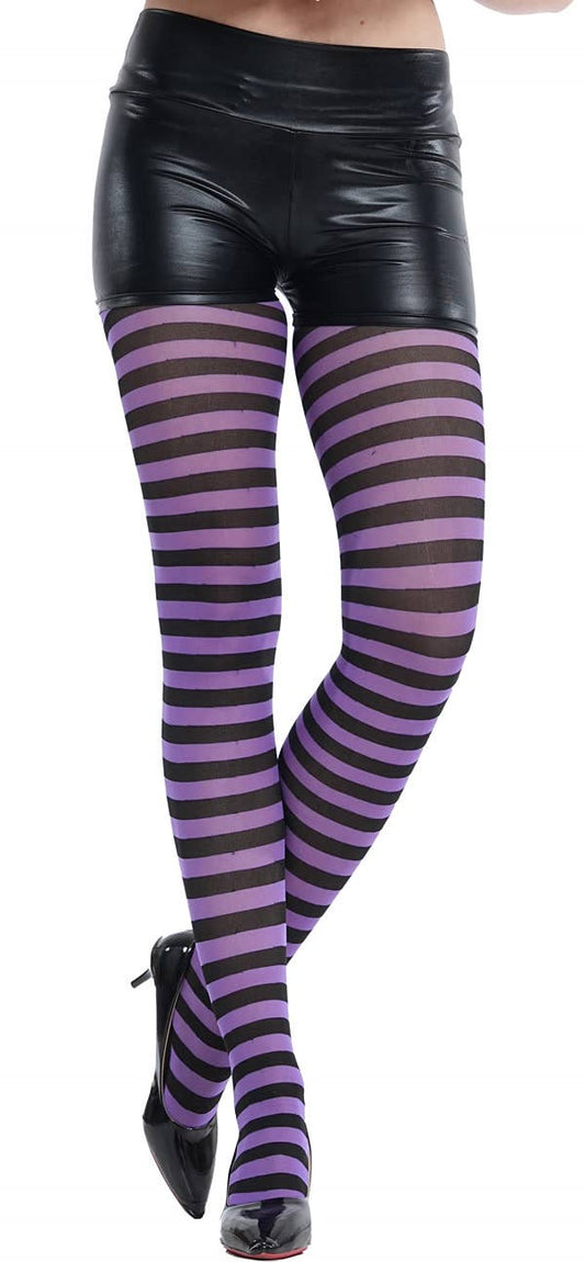 Wicked Purple and Black Striped Stockings — One Size Fits