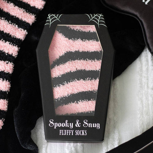 Pink and Black Striped Socks in Gothic Coffin Gift Box