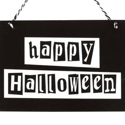 Gothic Black and White Happy Halloween Hanging Sign