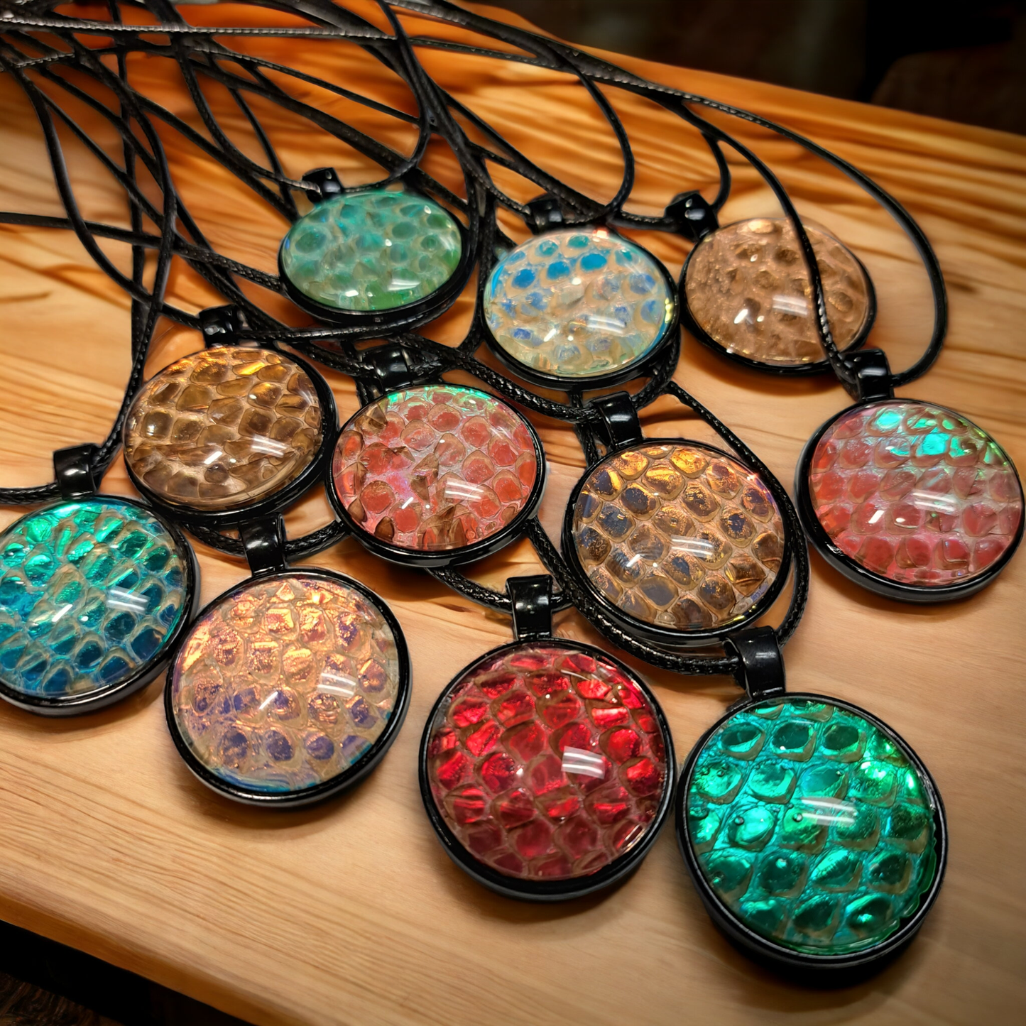 Assorted Snakeskin Necklaces, 1 inch round