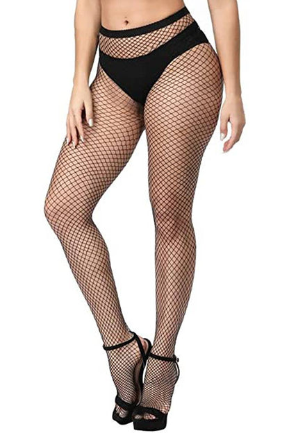 High Rise French Cut Diamond Fishnet Sheer Tight Pantyhose
