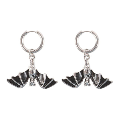 Gothic Halloween Hanging Bat Earrings