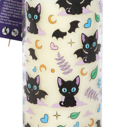 Cute and Creepy Bat Cat Print Lavender Tube Candle
