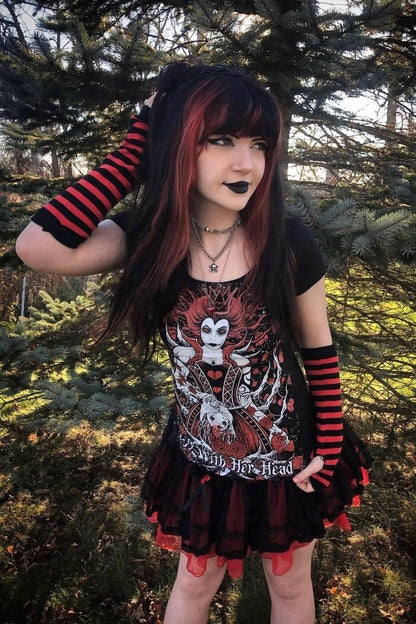 Emo Striped Arm Warmers [Black/Red]