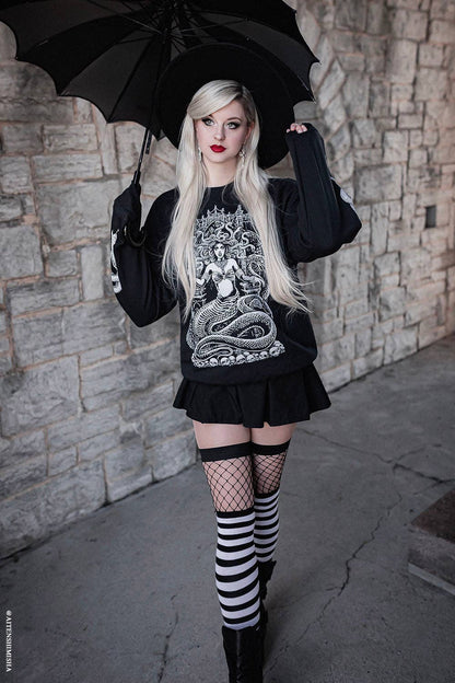 Fishnet Garter Thigh High Socks [Black/White]