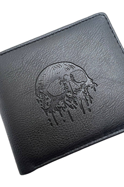 Skull Drip Emboss Bifold Wallet w/ Chain