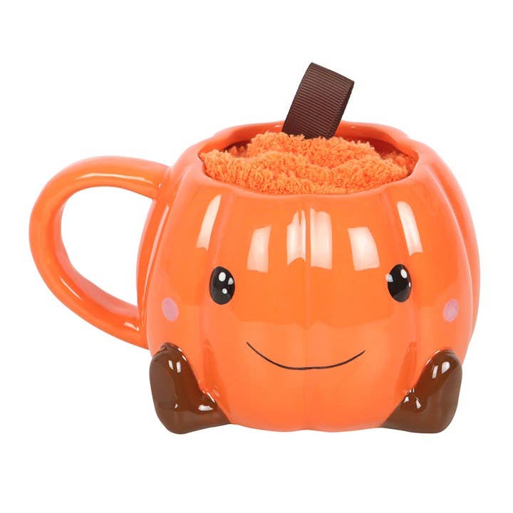 Cute Pumpkin Fall and Autumn Mug and Socks Set