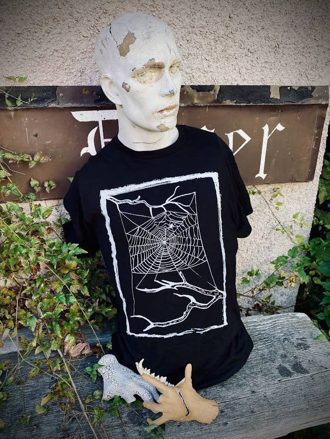 Spider web tee. t-shirt with a spider in their web.