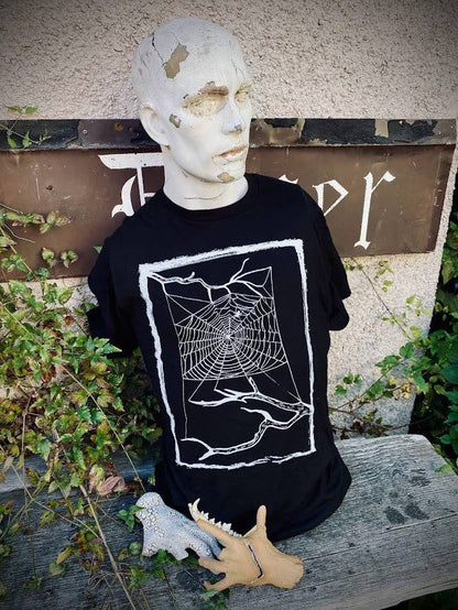 Spider web tee. t-shirt with a spider in their web.