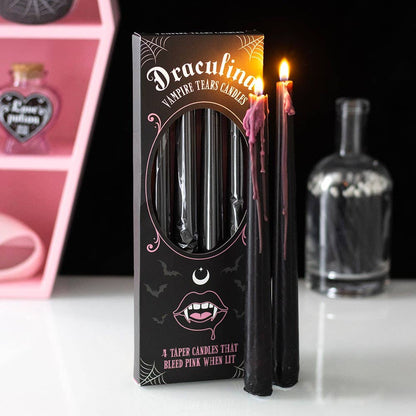 Set of 4 Pink Vampire Tears Gothic Bleeding Taper Candles