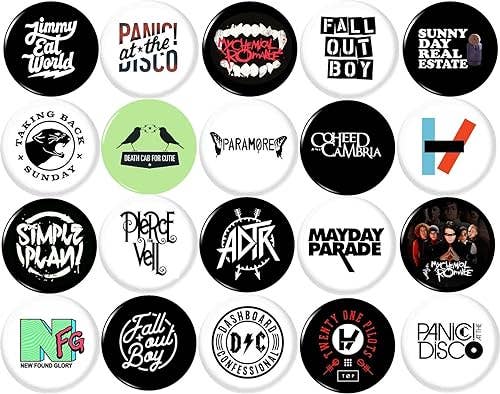 EMO BANDS button pin set of 20 1"inch (25mm) Pop Punk Indie