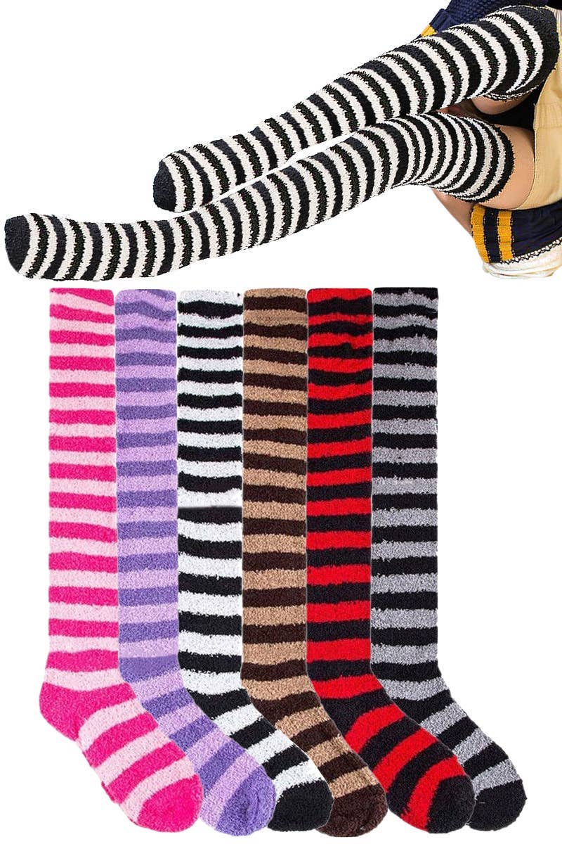 Women's Stripe Thigh-high Over Knee Fuzzy Socks