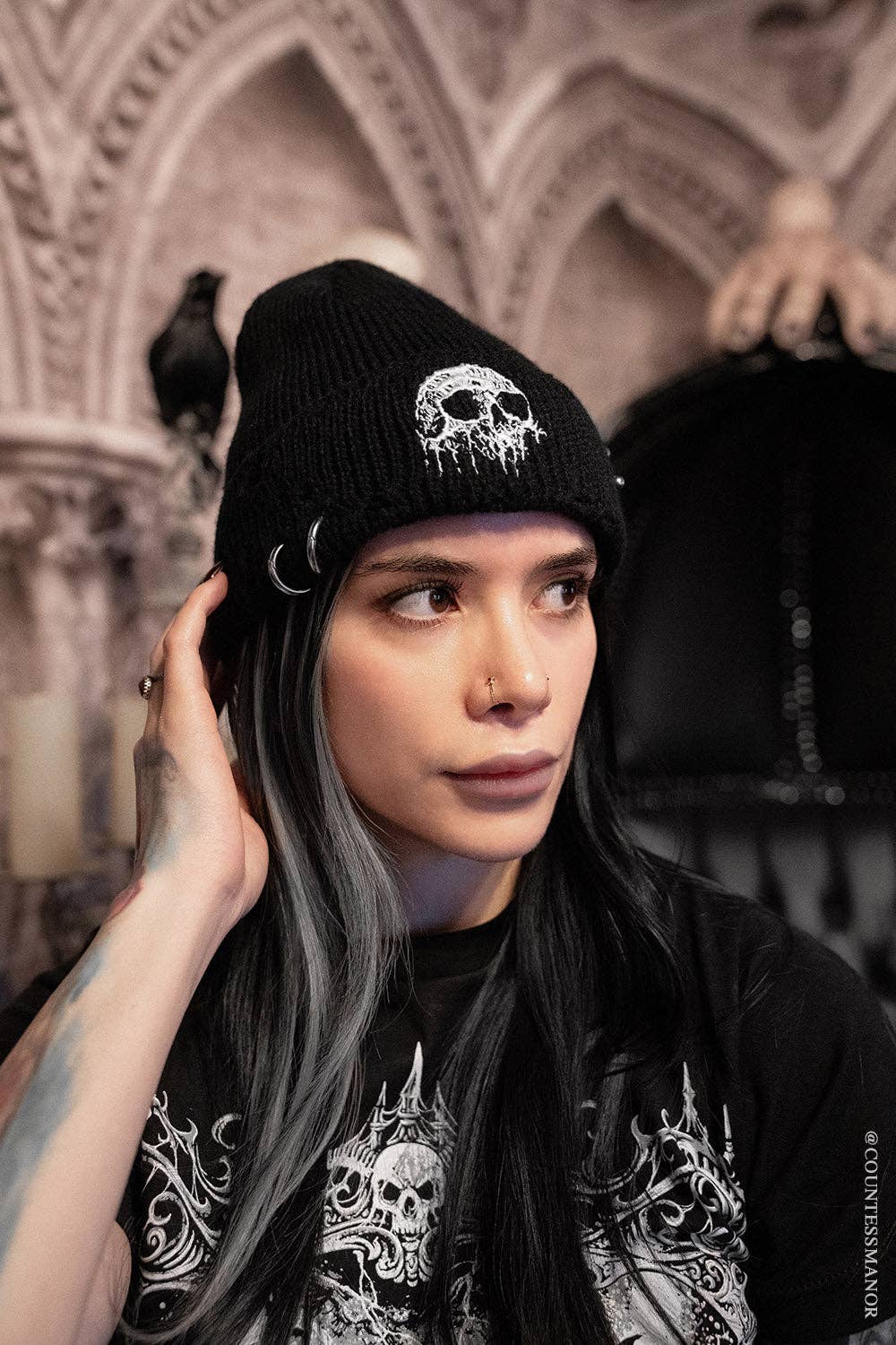 Distressed Pierced Beanie [Skull Drip]