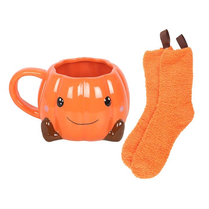 Cute Pumpkin Fall and Autumn Mug and Socks Set