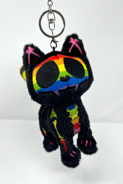 Rainbow Skelekitty Plush Keychain