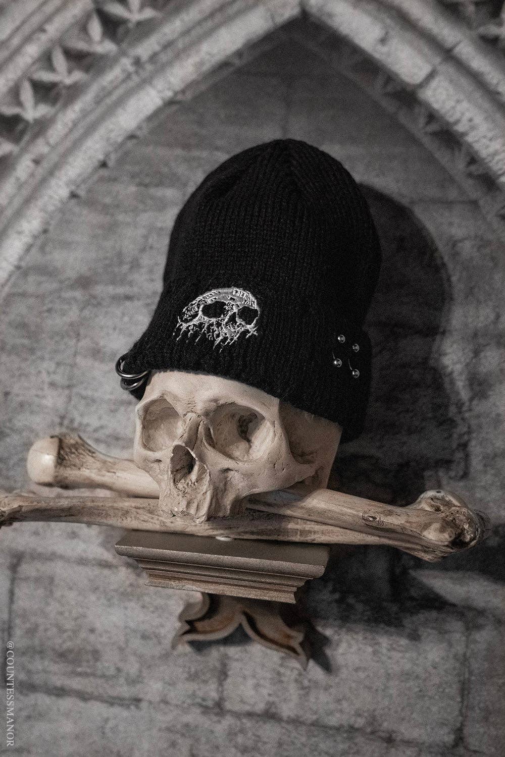 Distressed Pierced Beanie [Skull Drip]