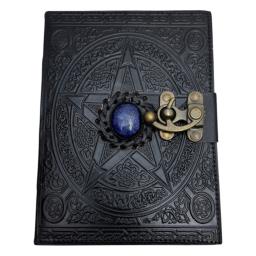 Pentagram, Handmade Leather Journal with Lapis Stone & Lock