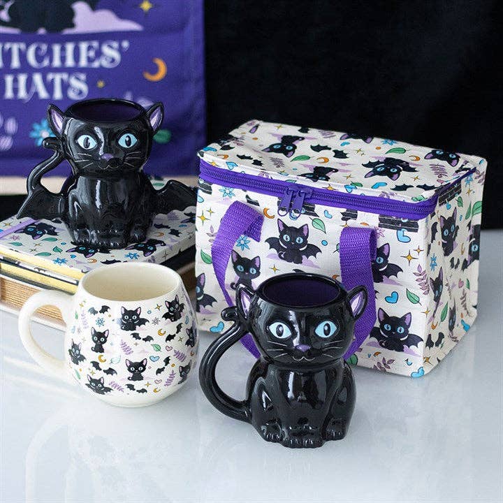 Cute and Creepy Black Cat Print Lunch Bag