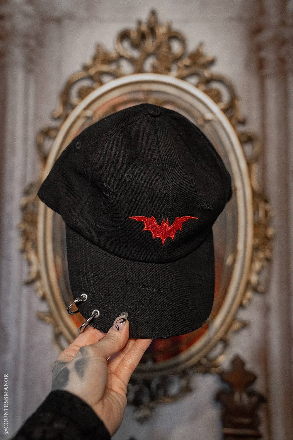Vampire Bat Pierced Baseball Cap [Red]