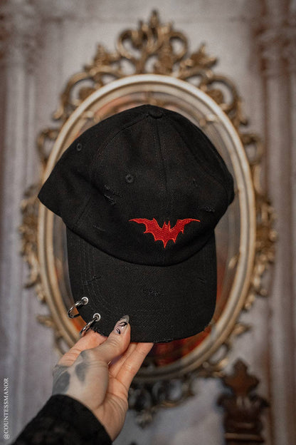 Vampire Bat Pierced Baseball Cap [Red]