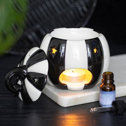 Black and White Striped Halloween Pumpkin Oil Burner