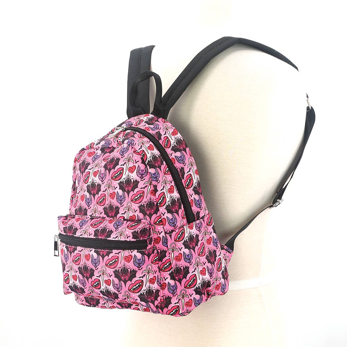 Vampire Smile and Bat Mini Backpack in Polyester