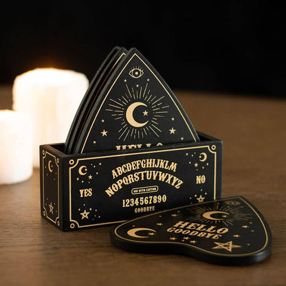 Black Talking Gothic Ouija Board Planchette Coaster Set
