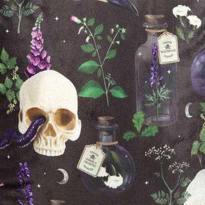 35cm Square Venom & Vines Gothic Skull Print Cushion