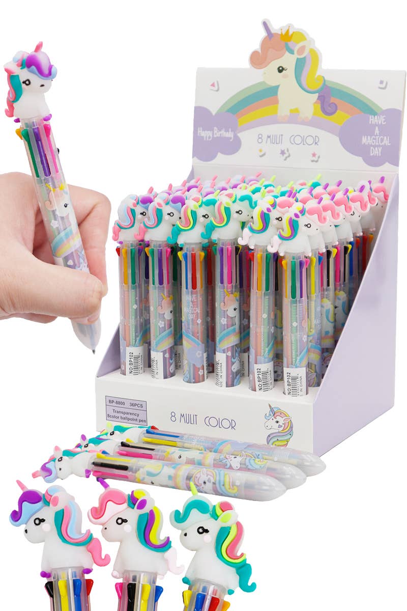 Unicorn Pony 8-in-1 Multicolor Translucent Pen - 36 pcs