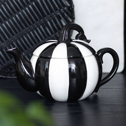 Black and White Striped Halloween Pumpkin Teapot