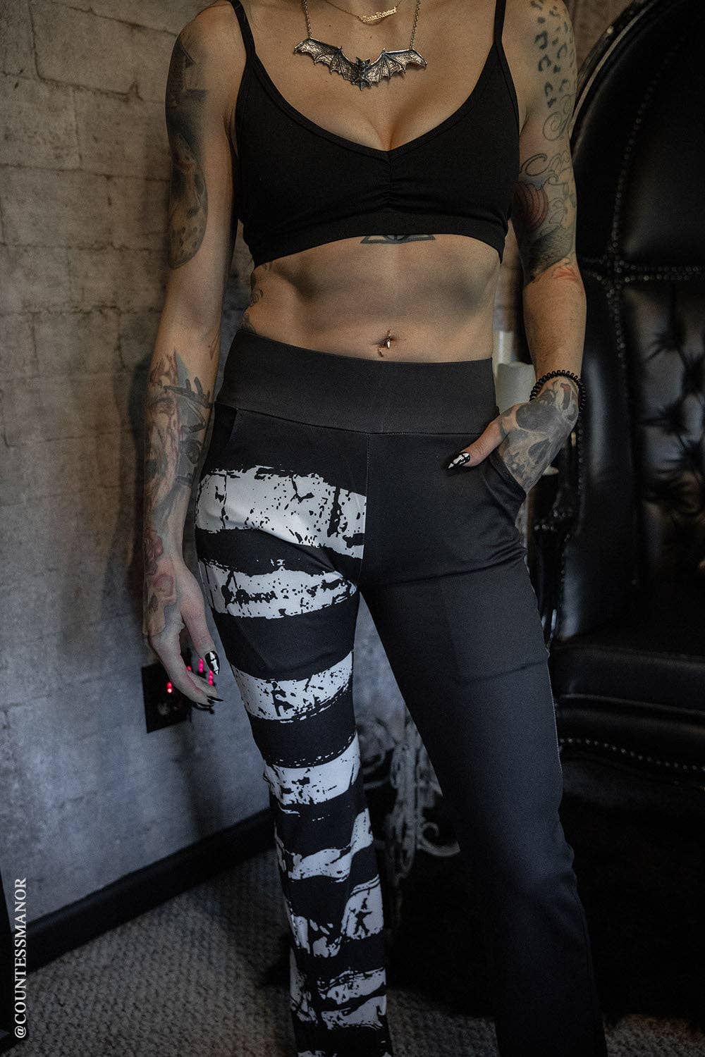 Ghost White Striped Split Flares [Black/White]